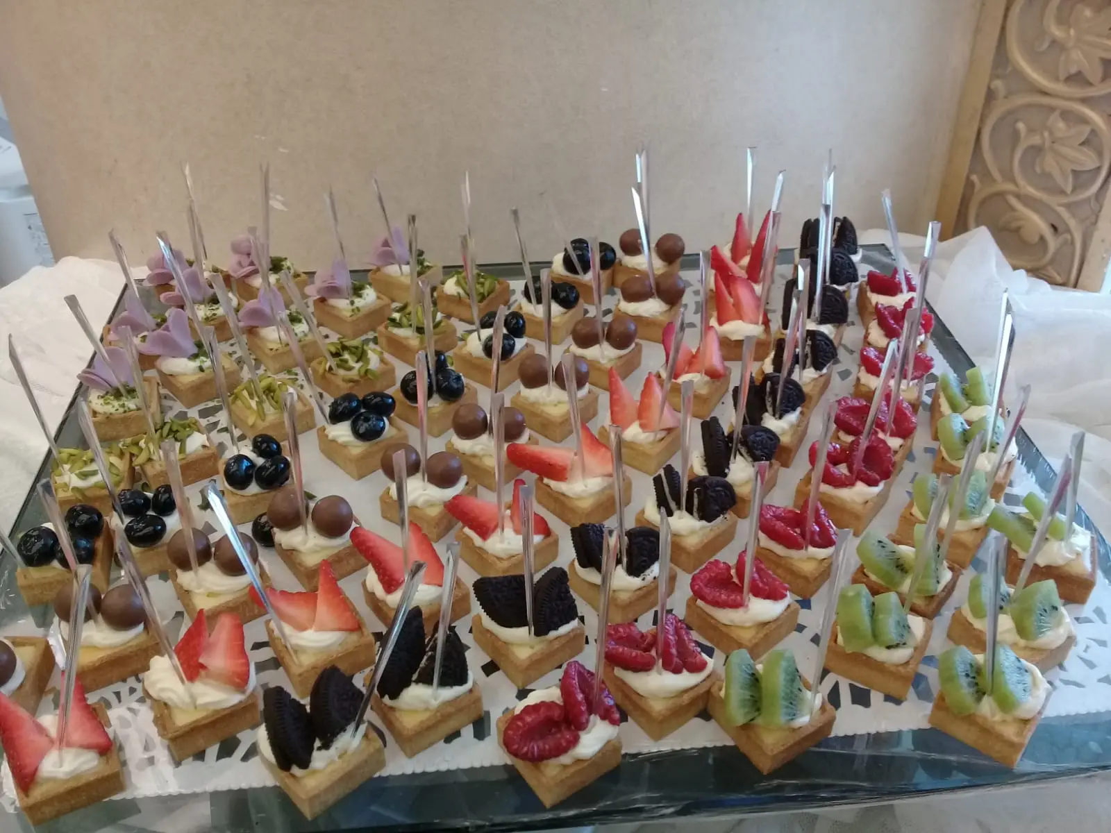 Colourful individual fruit and chocolate desserts