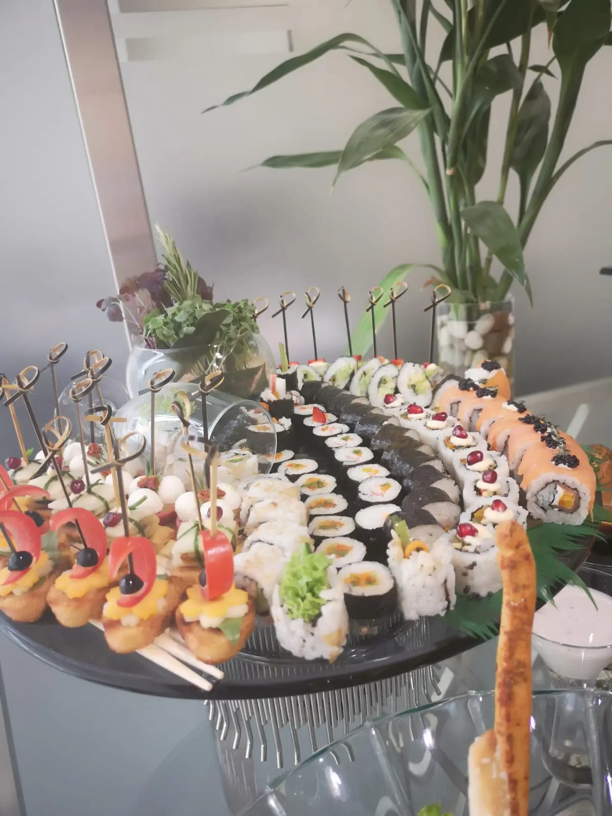 Sushi and canapé catering platter prepared by Chef Mier